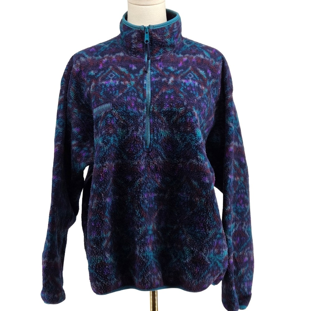 Columbia Jacket Womens M Purple Fleece 1/4 Zip Thermal Pockets Vintage